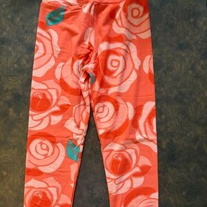 LuLaRoe Coral and Green Floral Kids Leggings